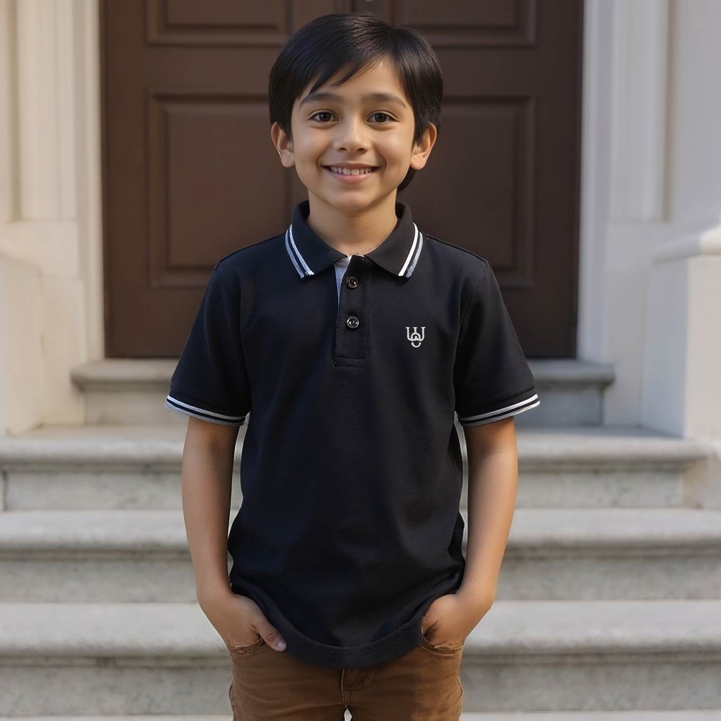 Kids Solid Polo - Black